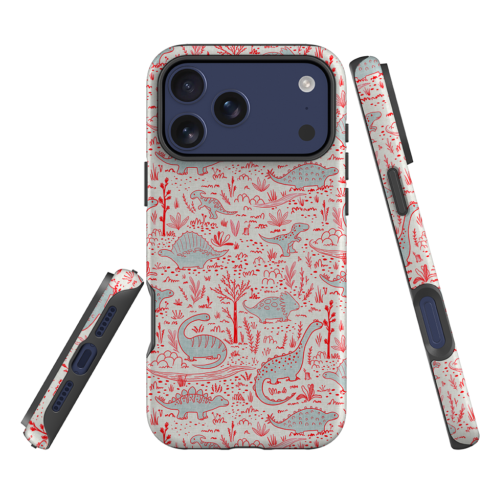 iPhone Tough Case - Dinosaur line Red and Blue By Katherine Quinn