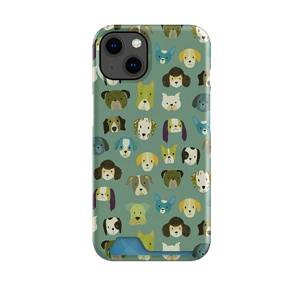 Dog Heads Green By Katherine Quinn Case and Card Case