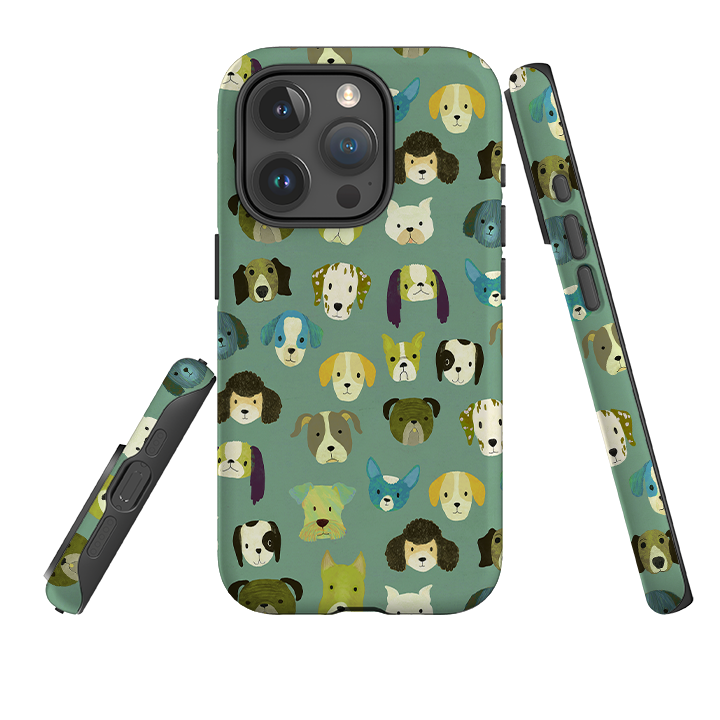 iPhone Tough Case - Dog Heads Green By Katherine Quinn