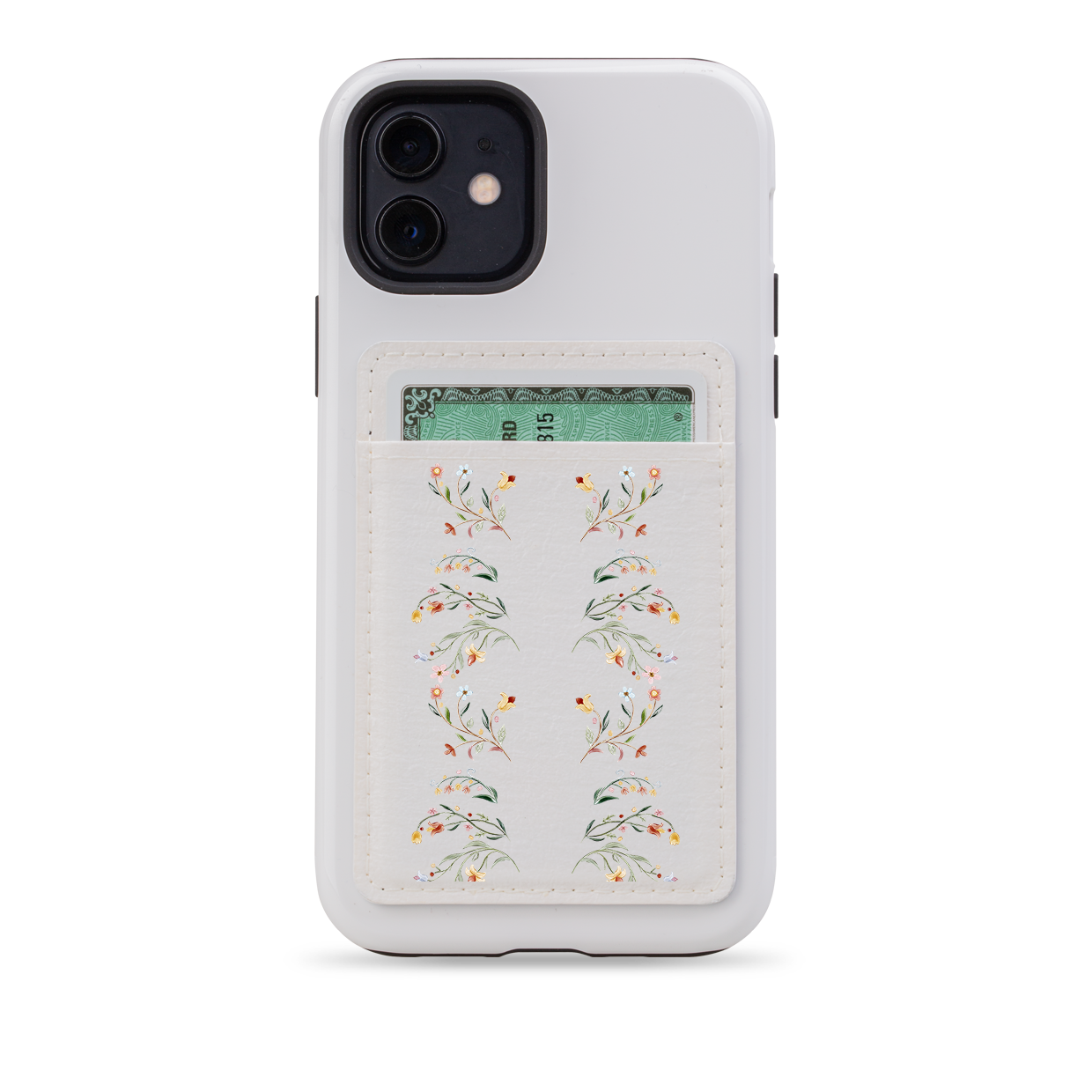 Elegant Floral MagSafe Wallet- White