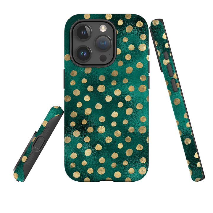 iPhone Tough Case - Forest and Gold Dots