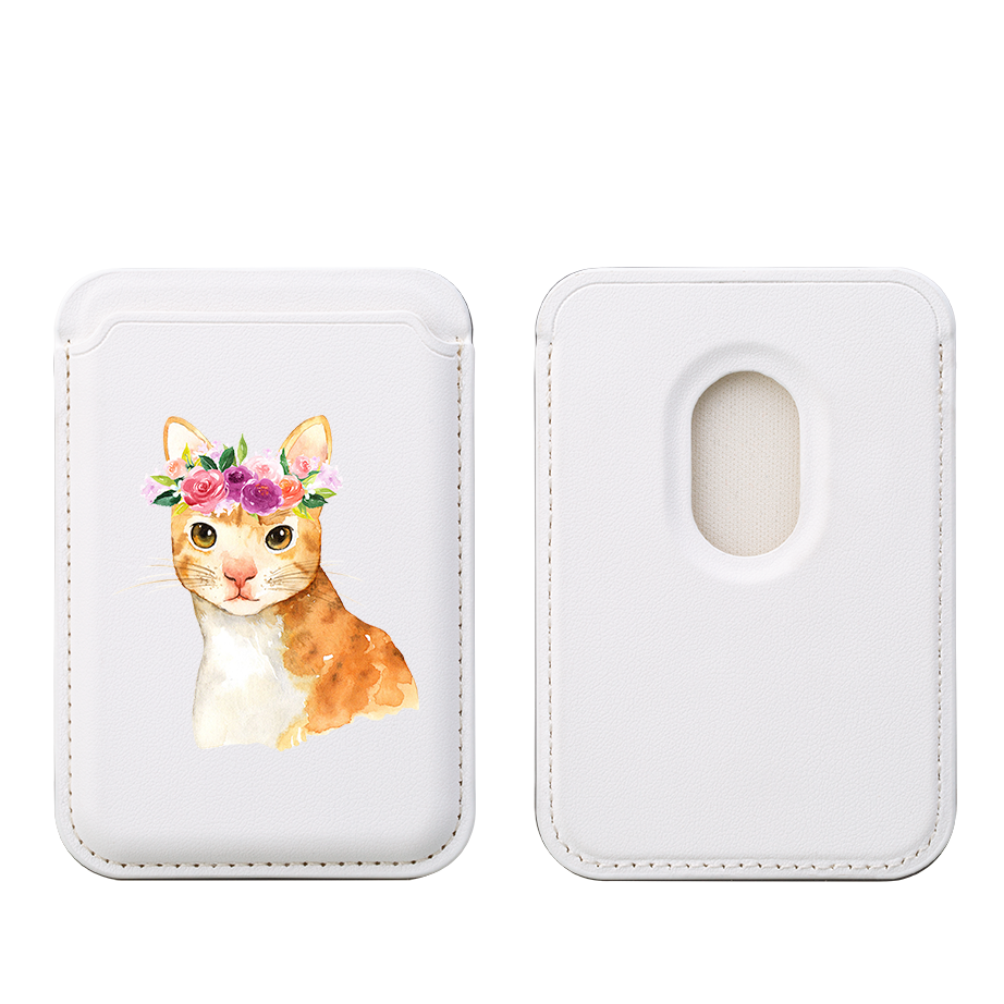 Floral Cat MagSafe Wallet- White