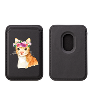 Floral Cat MagSafe Wallet- Black