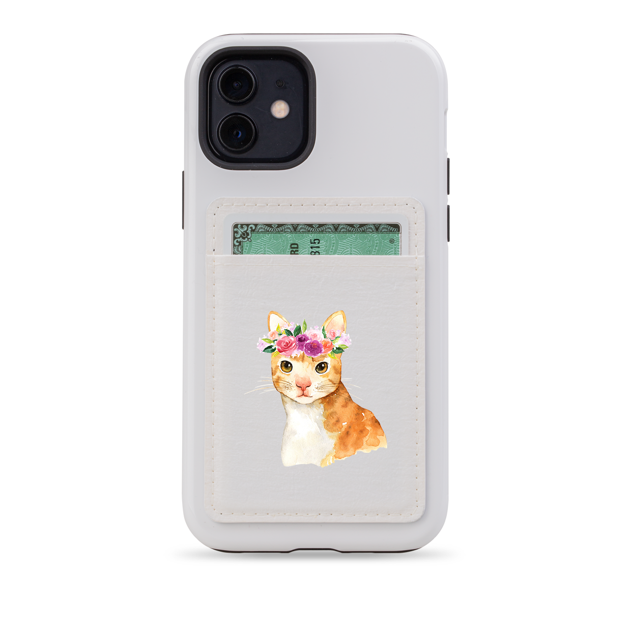 Floral Cat MagSafe Wallet- White