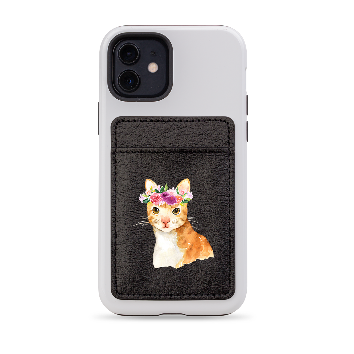 Floral Cat MagSafe Wallet- Black