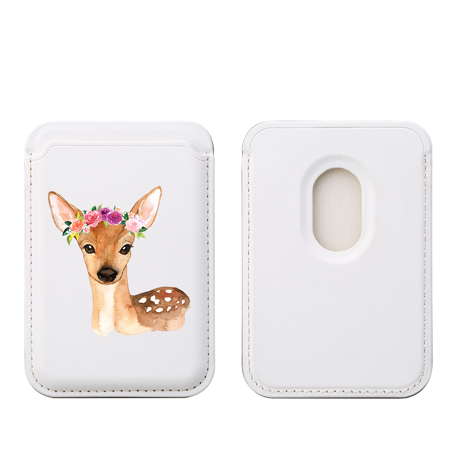 Floral Deer MagSafe Wallet- White