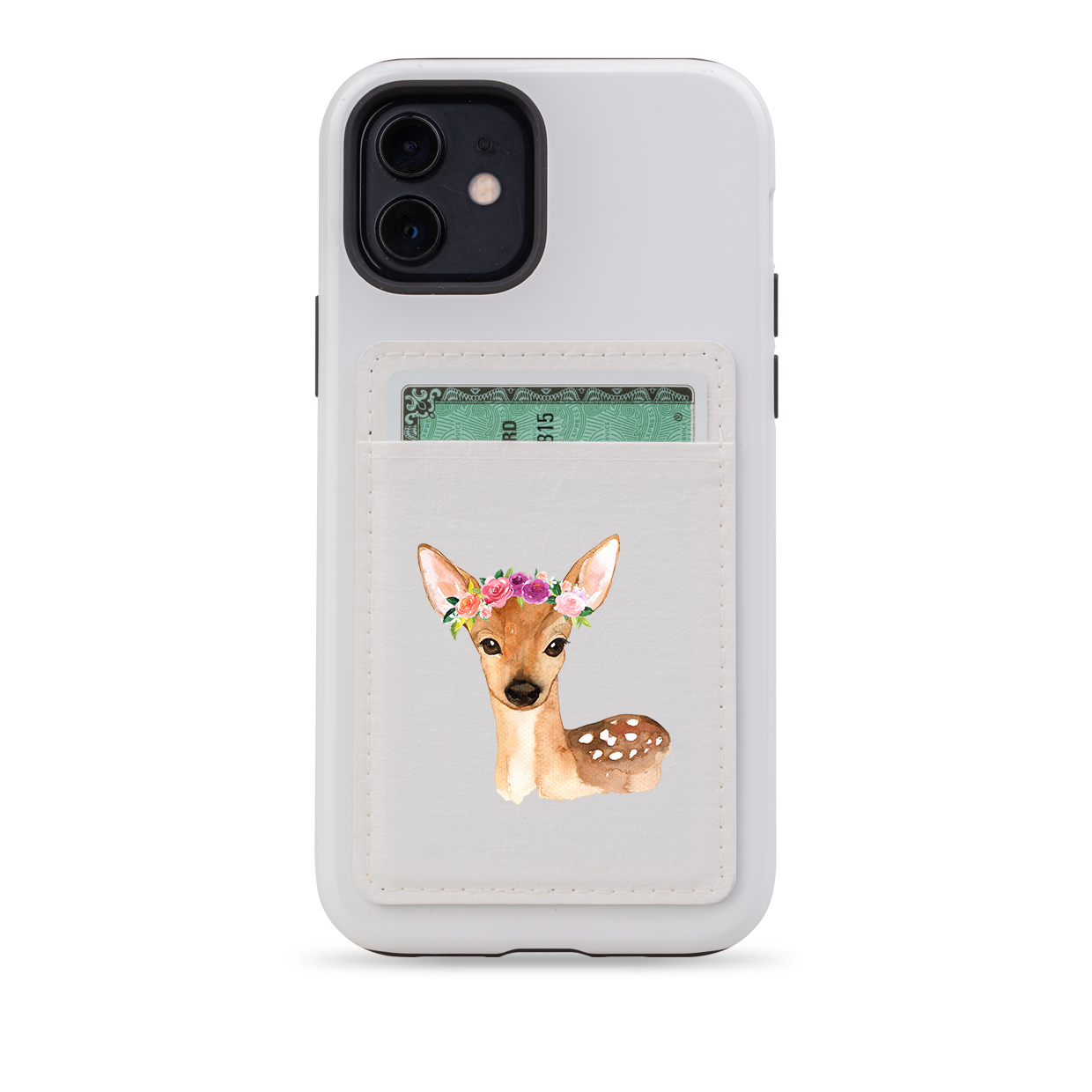 Floral Deer MagSafe Wallet- White
