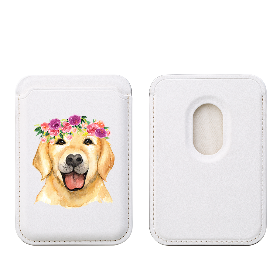 Floral Dog MagSafe Wallet- White