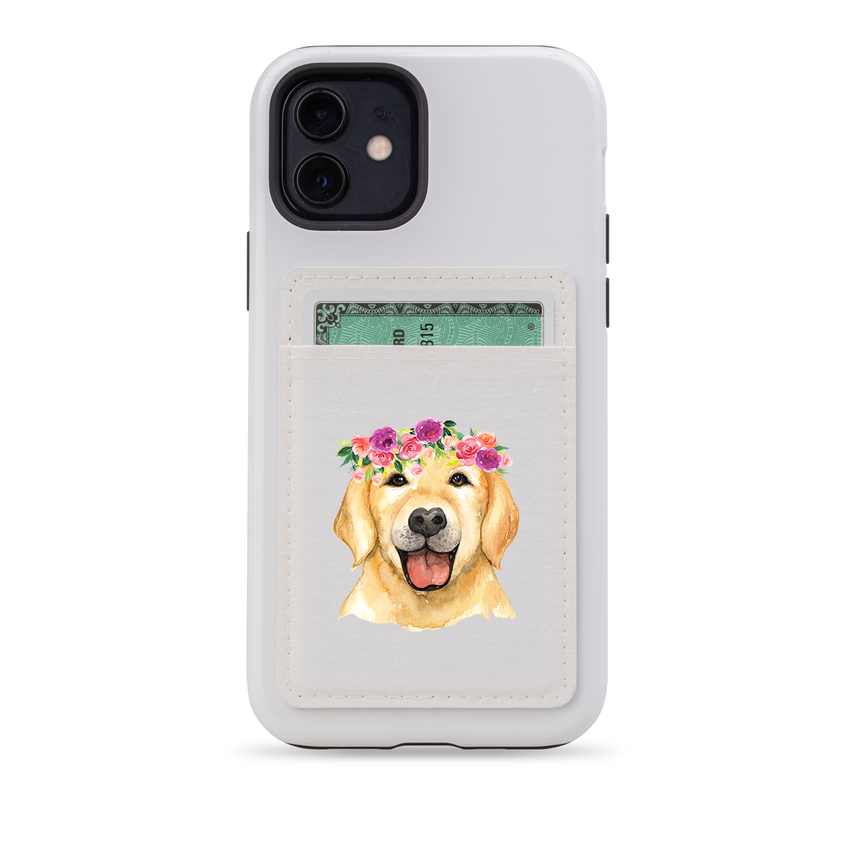 Floral Dog MagSafe Wallet- White