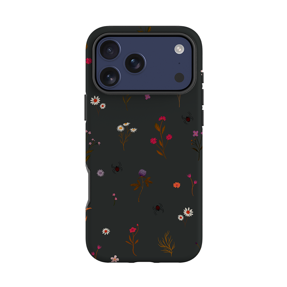iPhone Tough Case - Florals and Spiders - Charcoal By Katherine Quinn