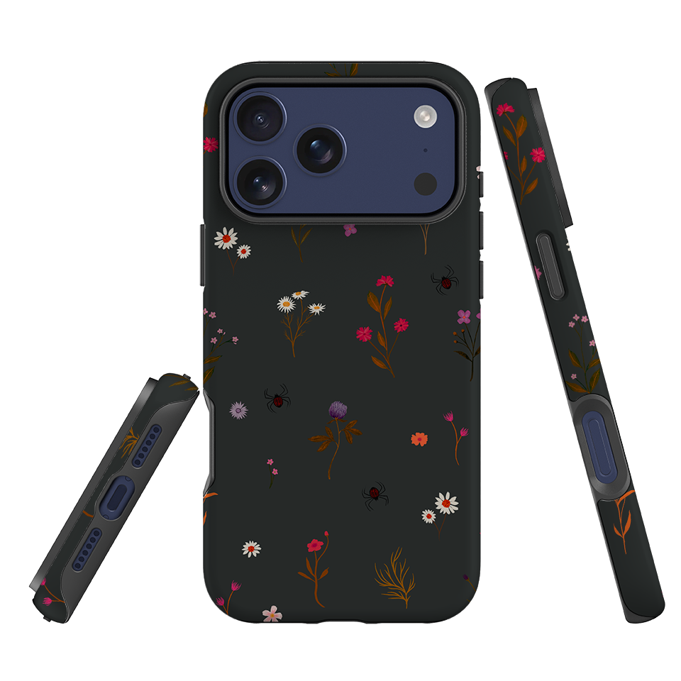 iPhone Tough Case - Florals and Spiders - Charcoal By Katherine Quinn