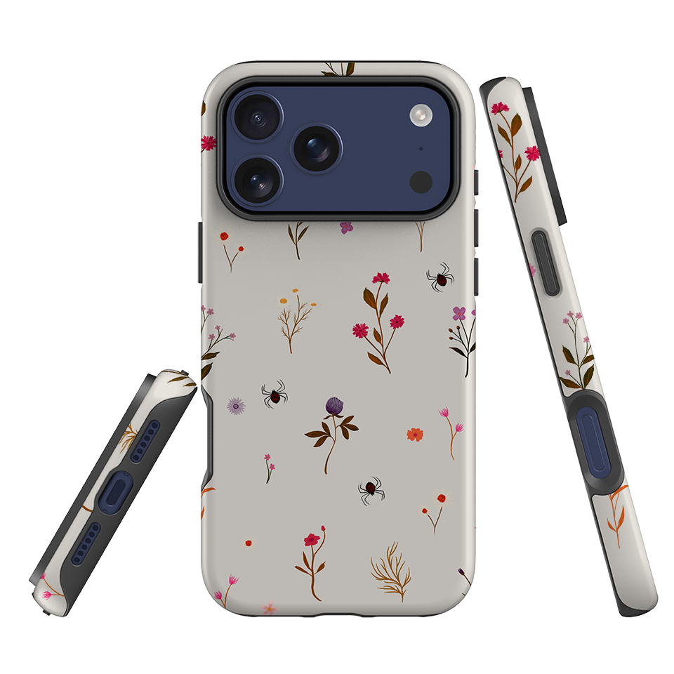 iPhone Tough Case - Florals and Spiders - Stone By Katherine Quinn