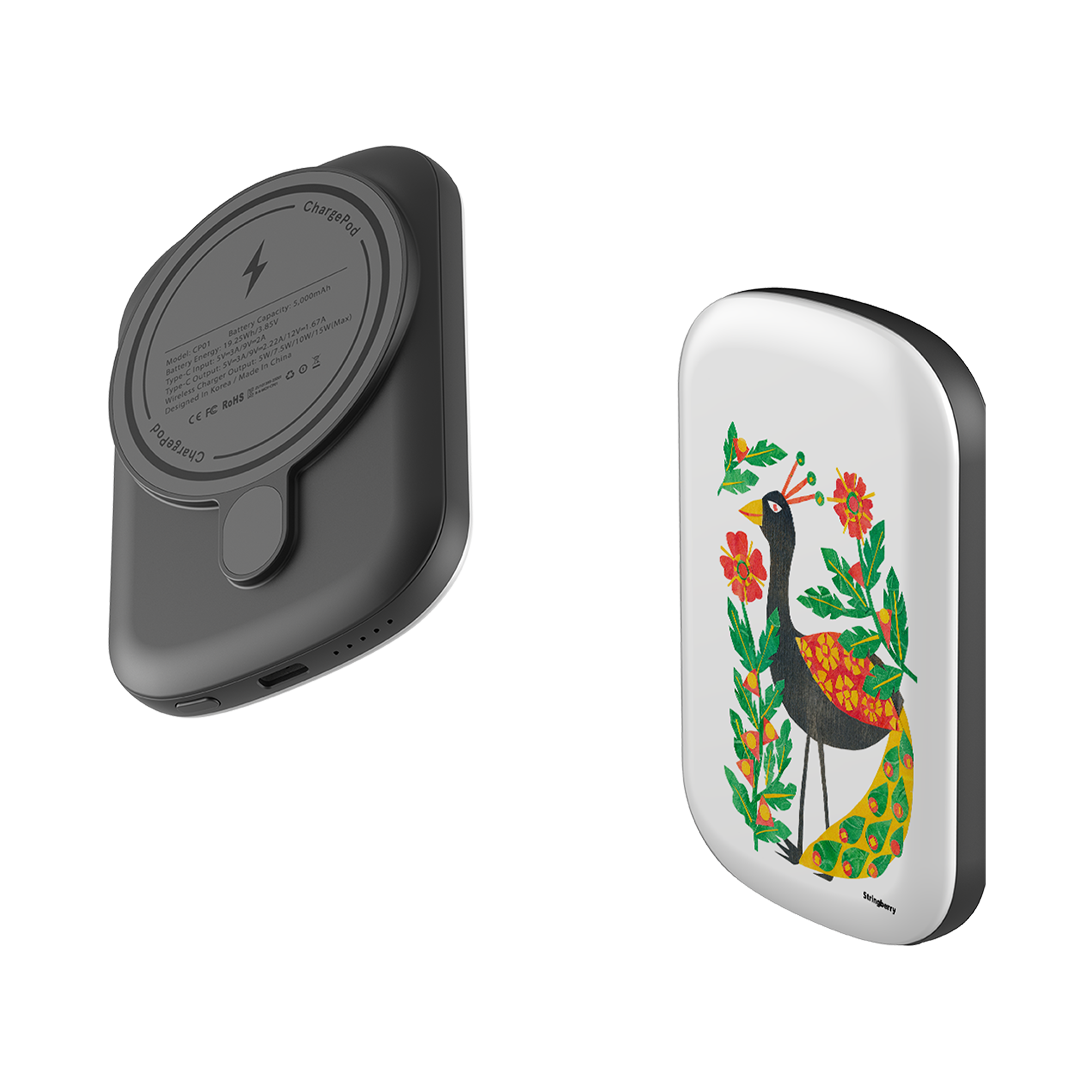MagSafe Power Bank - Folk Floral Peahen By Tracey English