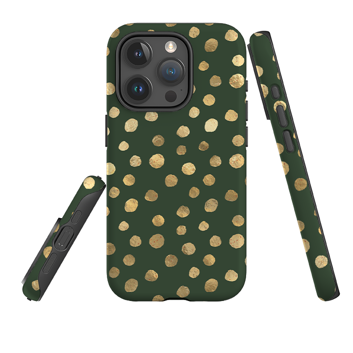 iPhone Tough Case - Green and Gold Dots