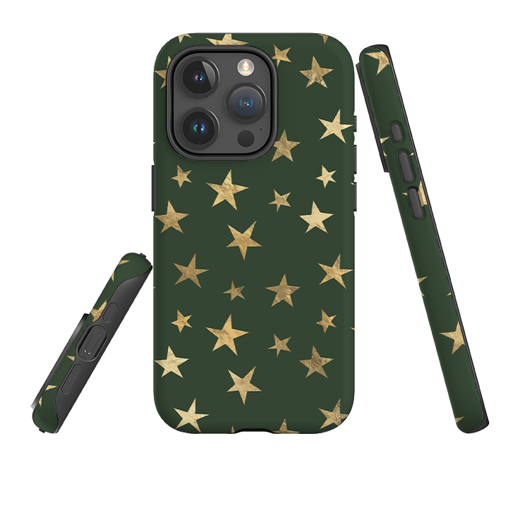iPhone Tough Case - Green and Gold Stars