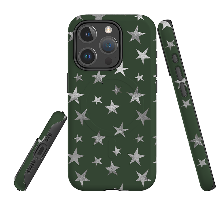 iPhone MagSafe Tough Case - Green and Silver Stars