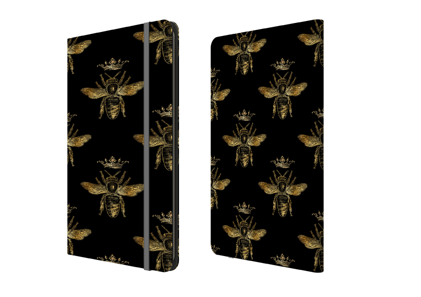 Golden Bees Black Folio Notebook