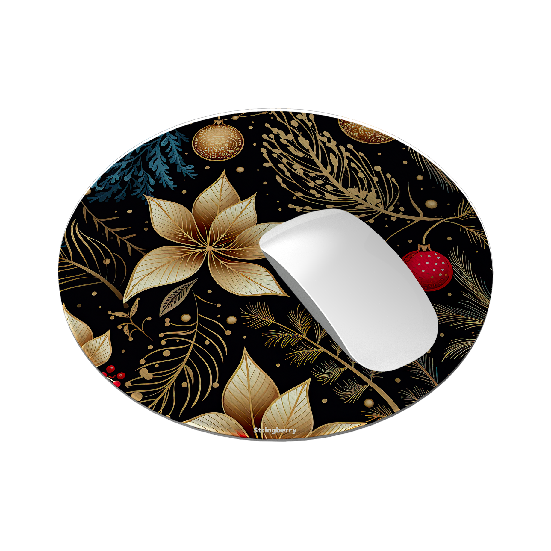 Golden Winter Floral Vegan Leather Mouse Mat
