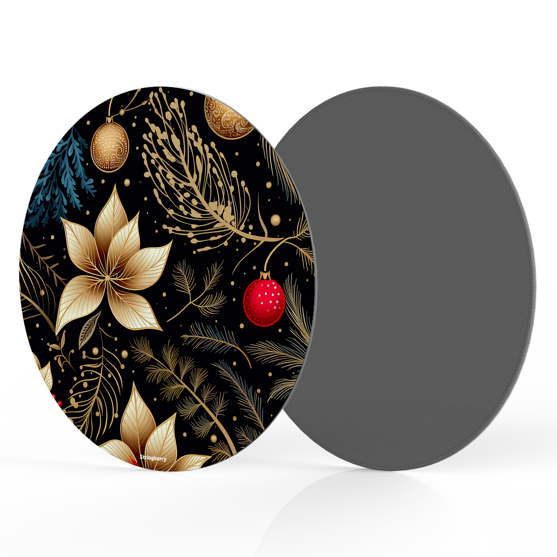 Golden Winter Floral Vegan Leather Mouse Mat