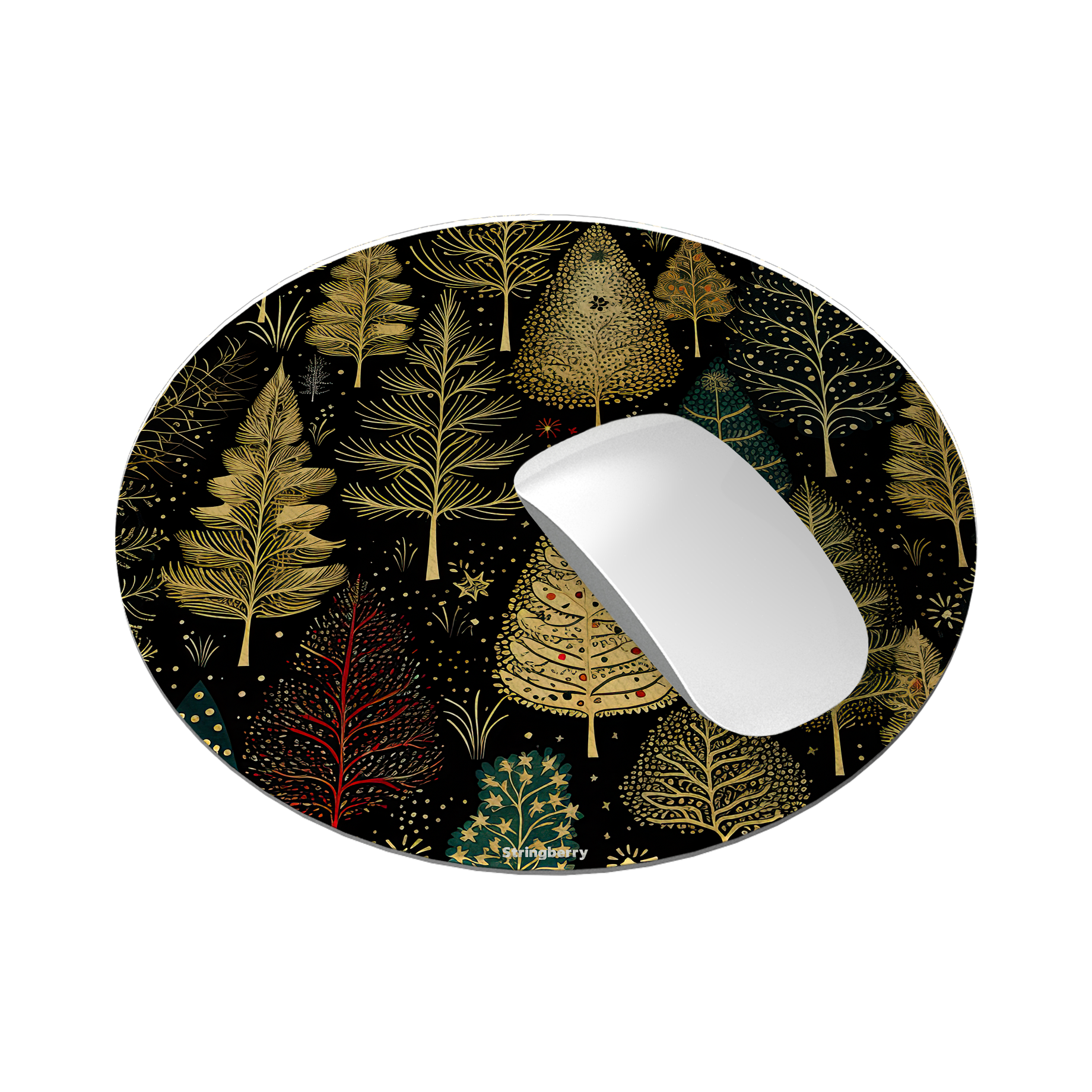 Golden Xmas Trees Vegan Leather Mouse Mat