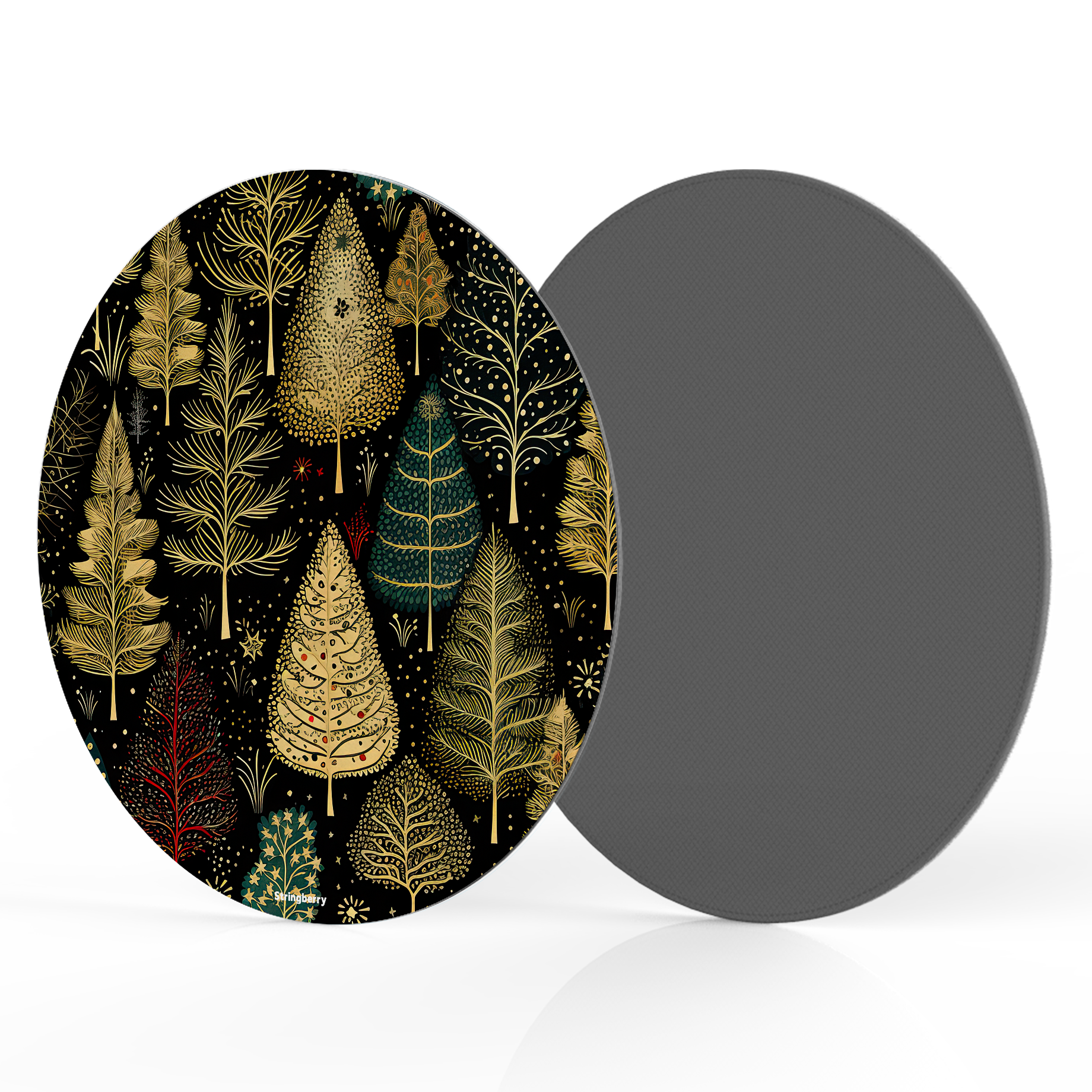 Golden Xmas Trees Vegan Leather Mouse Mat