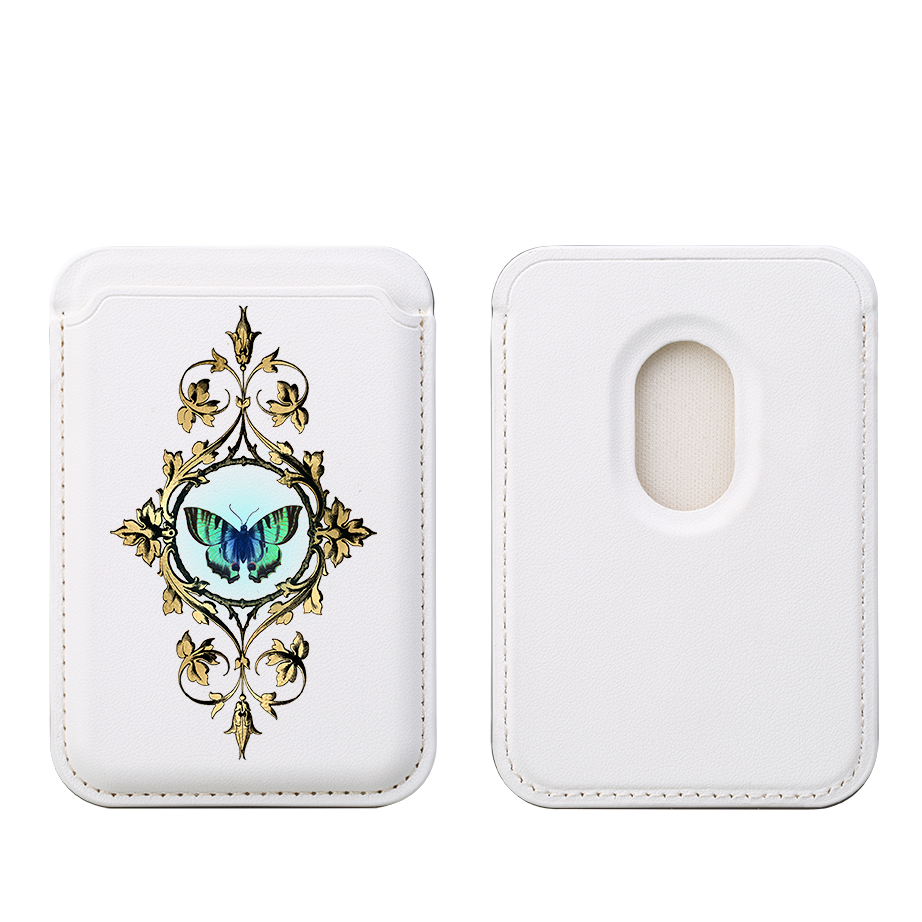 Green Butterfly MagSafe Wallet- White
