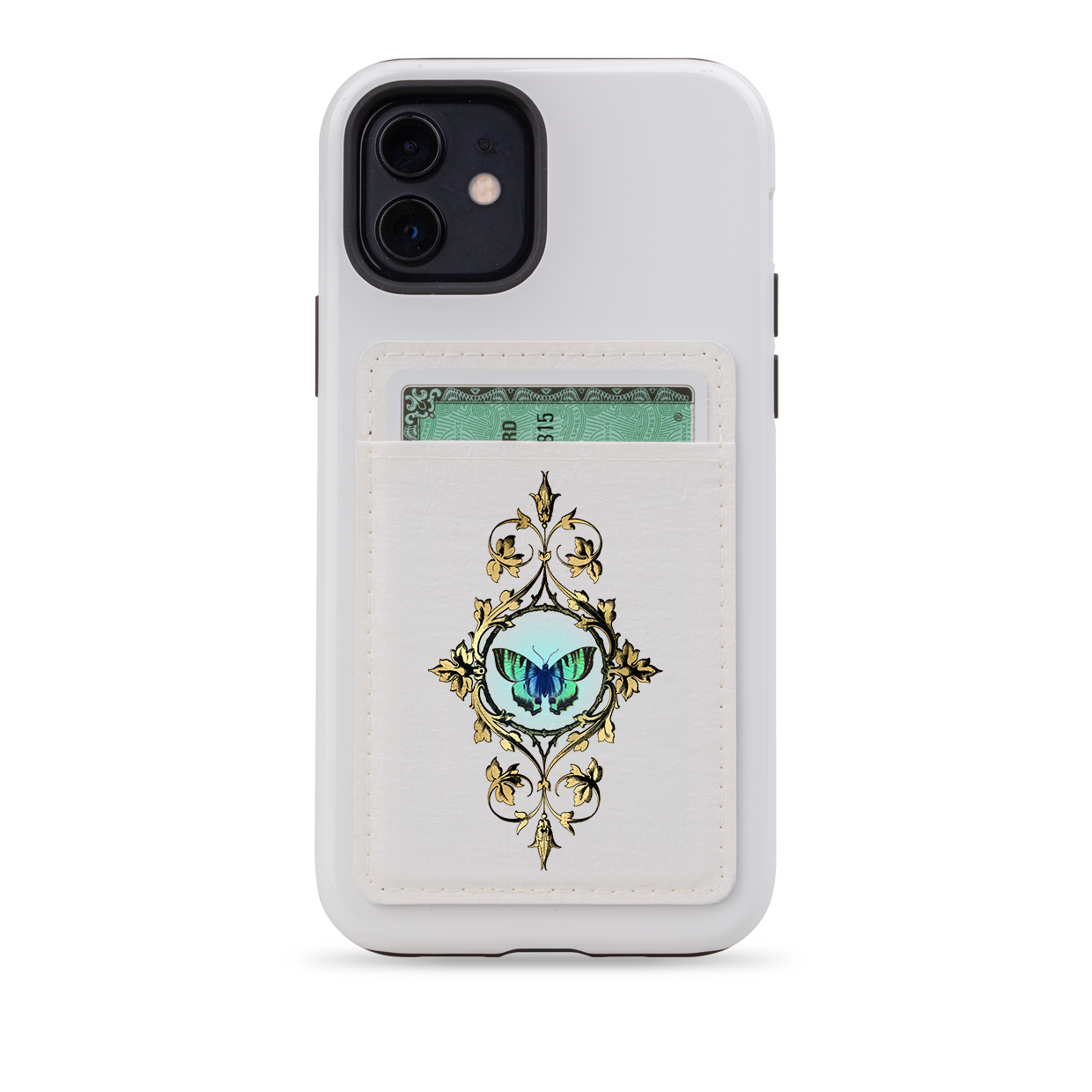 Green Butterfly MagSafe Wallet- White