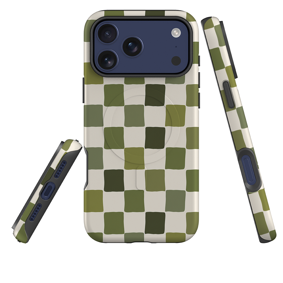 iPhone MagSafe Tough Case - Green Checkerboard