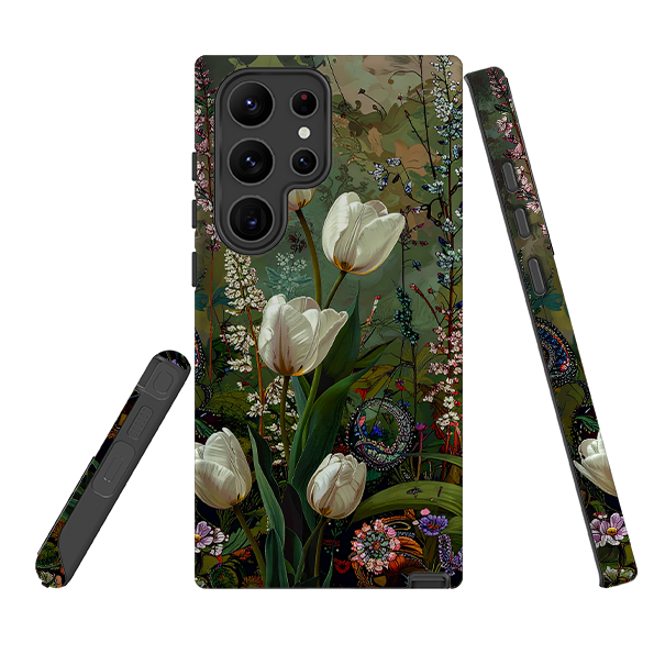 Samsung Tough Case - Green Vyne white Tulips