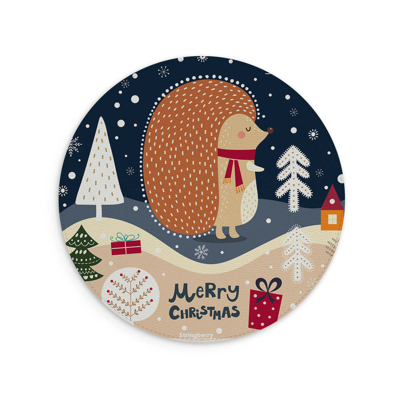 Hedgehog For Xmas Vegan Leather Mouse Mat