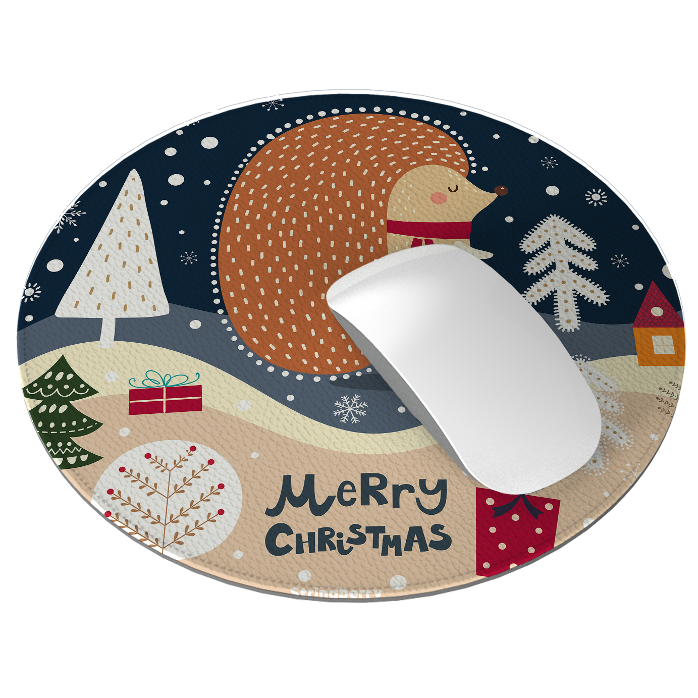 Hedgehog For Xmas Vegan Leather Mouse Mat