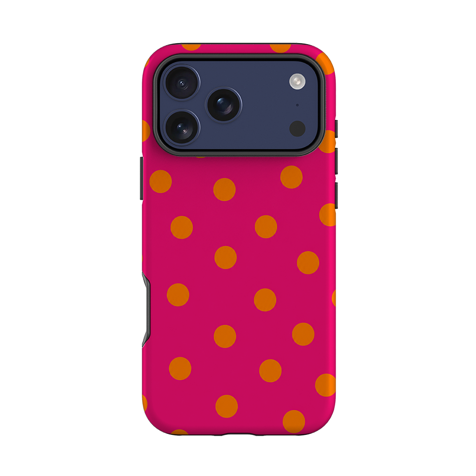 iPhone Tough Case - Hot Pink & Orange Polka Dot