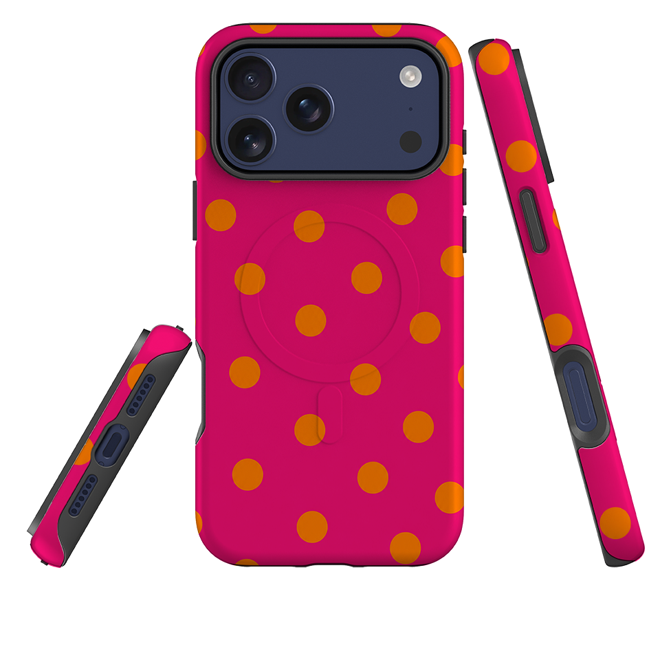 iPhone MagSafe Tough Case - Hot Pink & Orange Polka Dot