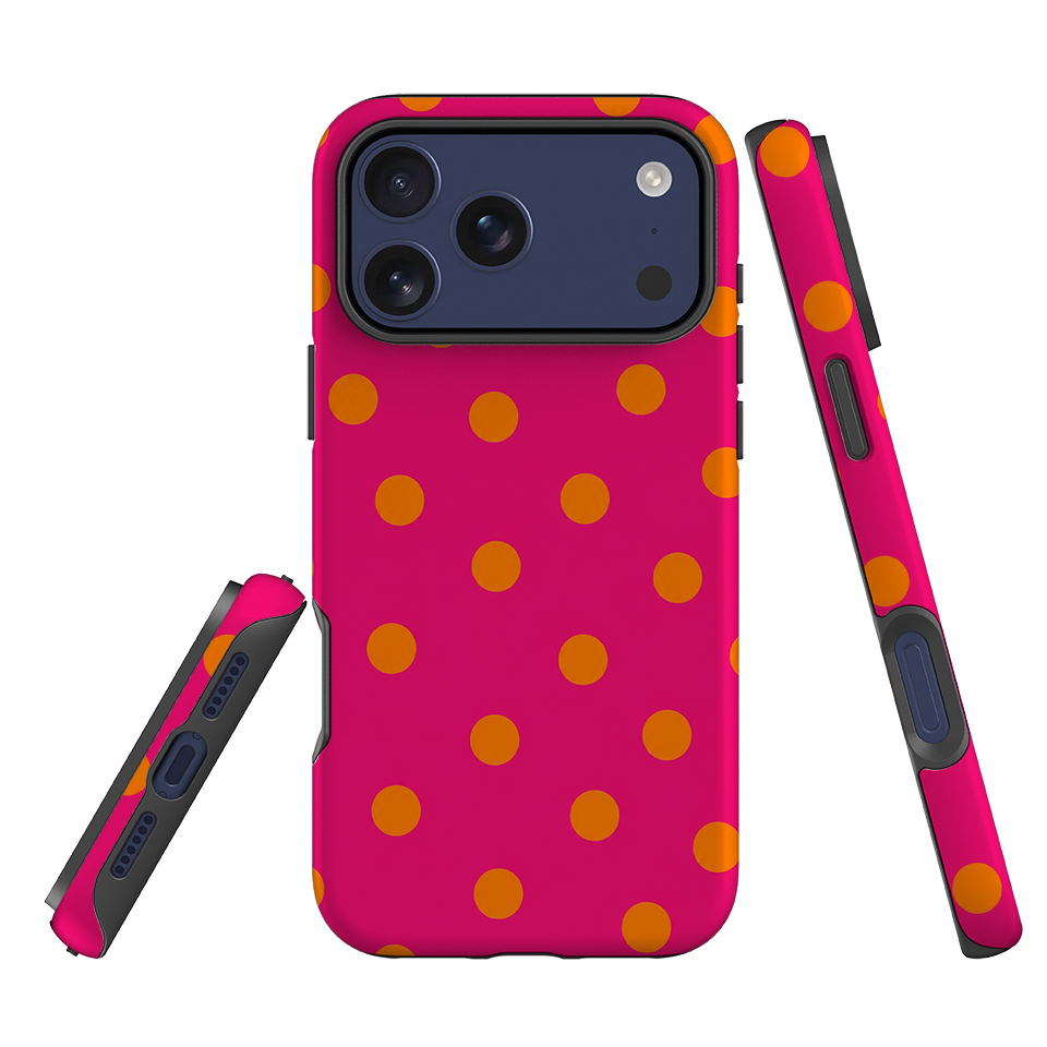 iPhone Tough Case - Hot Pink & Orange Polka Dot
