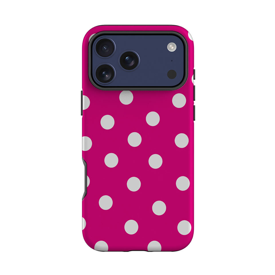 iPhone Tough Case - Hot Pink & White Polka Dot