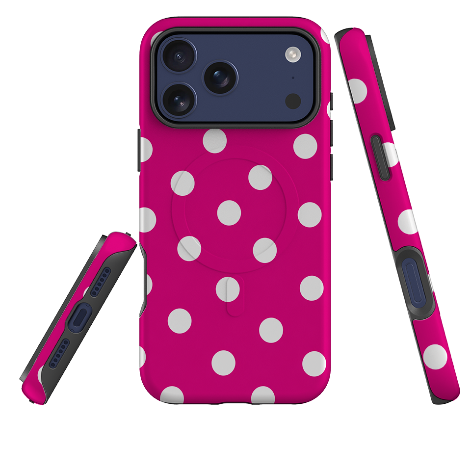 iPhone MagSafe Tough Case - Hot Pink & White Polka Dot
