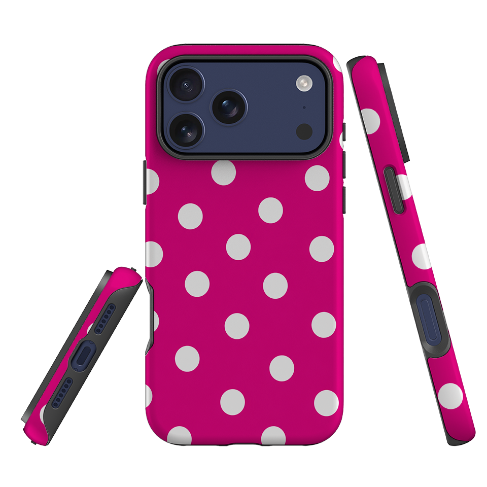 iPhone Tough Case - Hot Pink & White Polka Dot