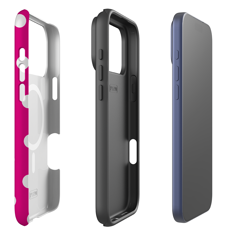 iPhone MagSafe Tough Case - Hot Pink & White Polka Dot