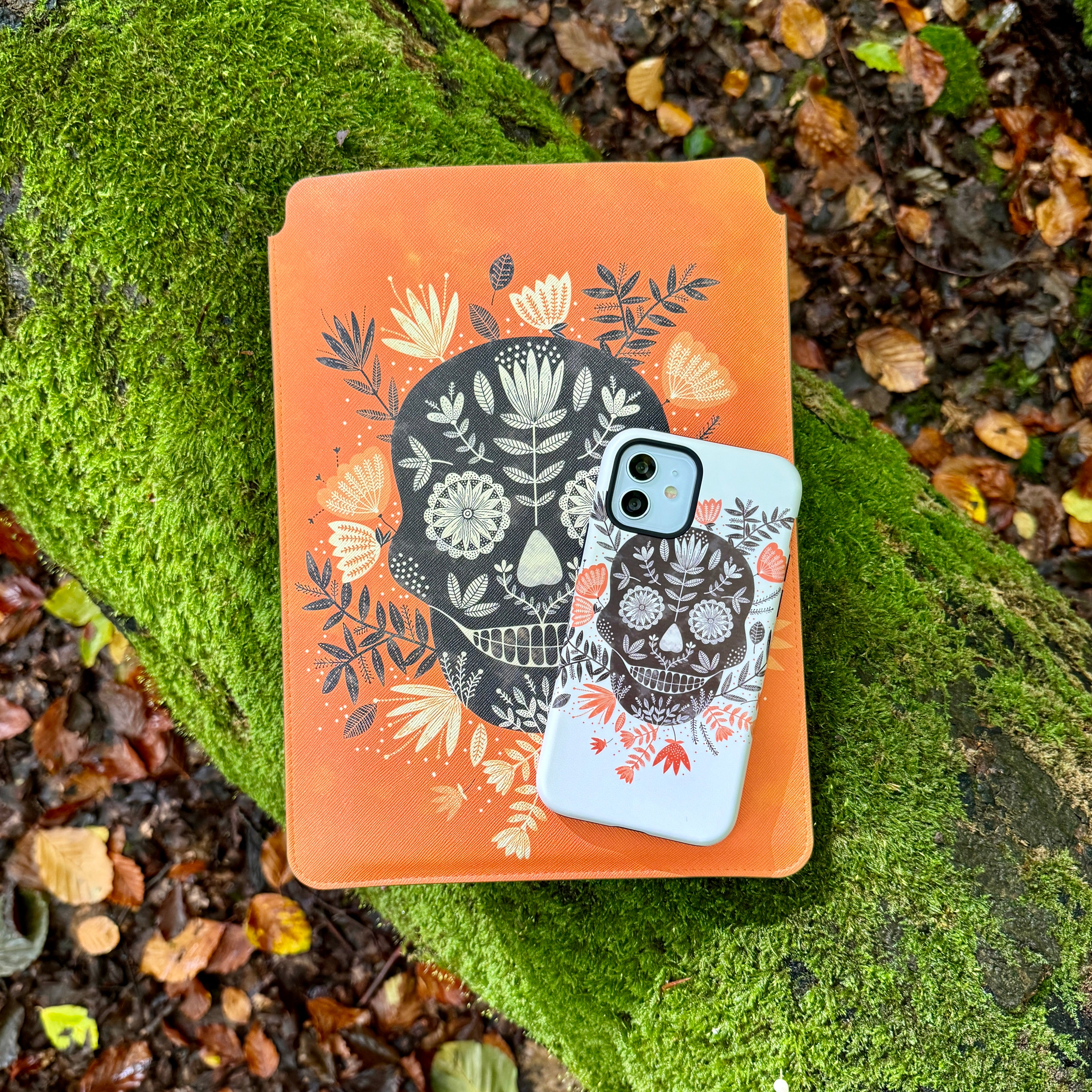 Sugar Skull Orange By Jade Mosinski Laptop, Kindle & iPad Sleeve