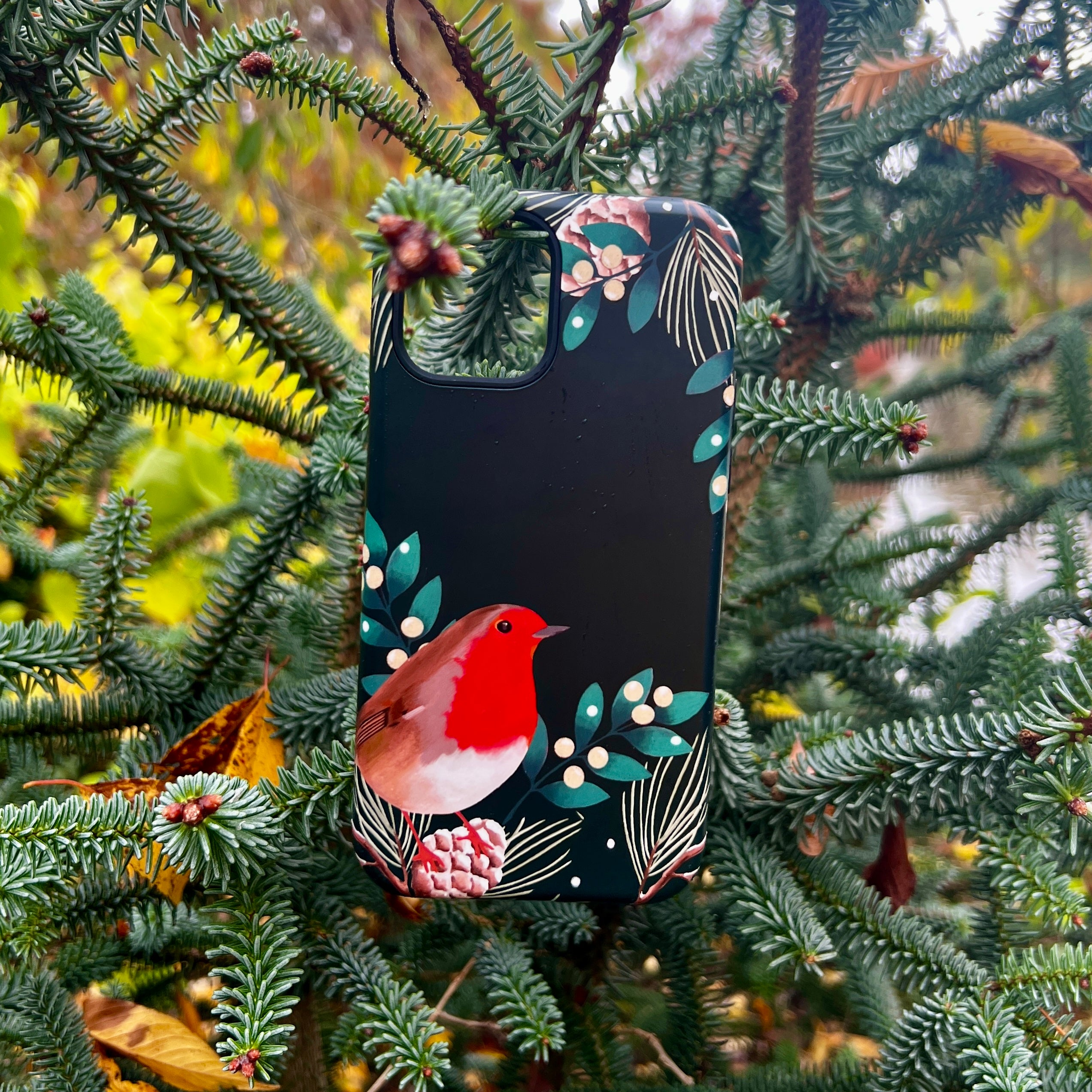 iPhone Tough Case - Robin Pine Cones By Bex Parkin