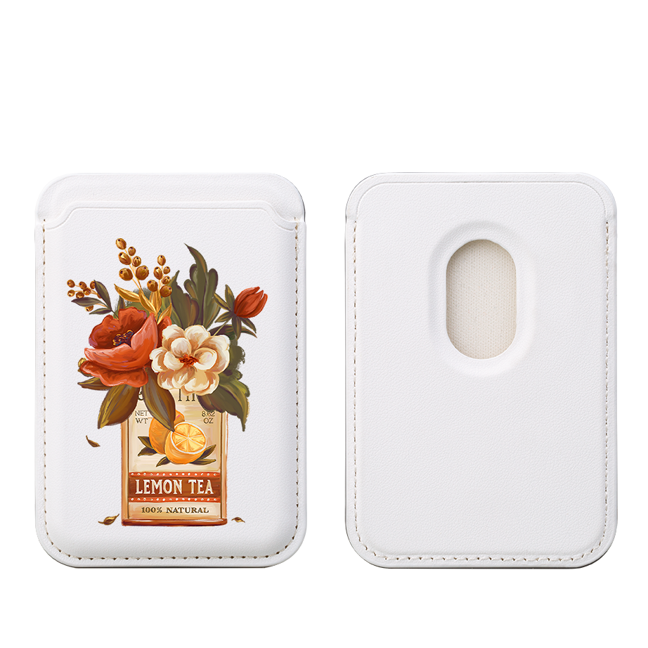 Lemon Tea Floral MagSafe Wallet- White