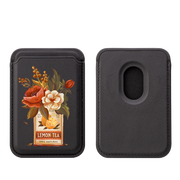 Lemon Tea Floral MagSafe Wallet- Black