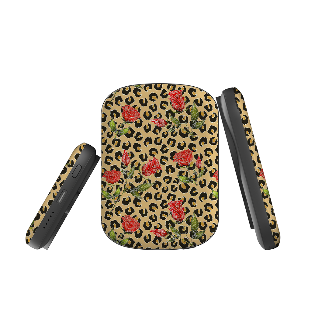 MagSafe Power Bank - Leopard Print Rose Pattern By Catherine Rowe