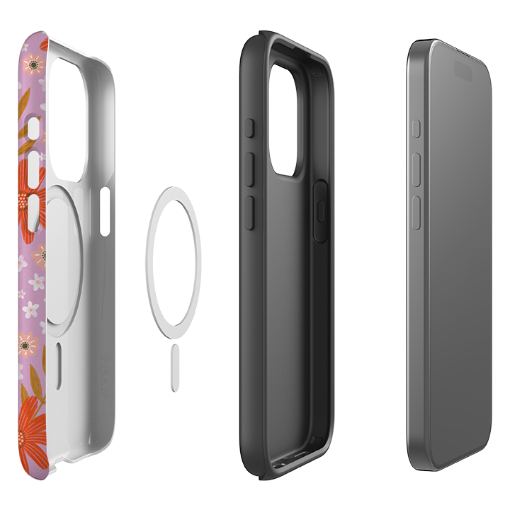 iPhone MagSafe Tough Case - Lilac and Red Floral Pattern By Lee Foster Wilson