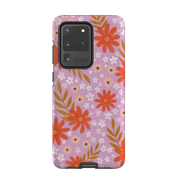 Samsung Tough Case - Lilac and Red Floral Pattern By Lee Foster Wilson