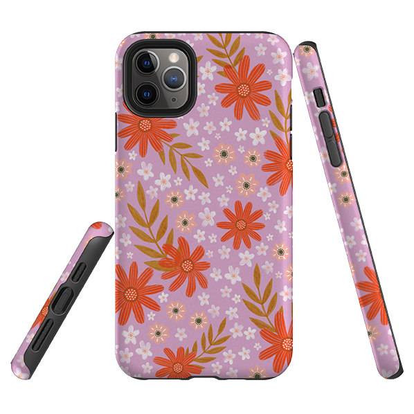 iPhone Tough Case - Lilac and Red Floral Pattern By Lee Foster Wilson