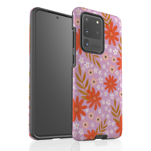 Samsung Tough Case - Lilac and Red Floral Pattern By Lee Foster Wilson