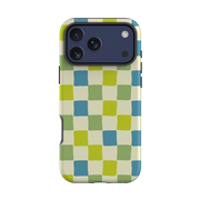 iPhone Tough Case - Lime Green & Blue Checkerboard