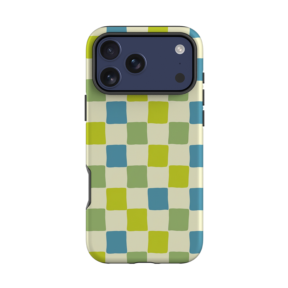 iPhone Tough Case - Lime Green & Blue Checkerboard