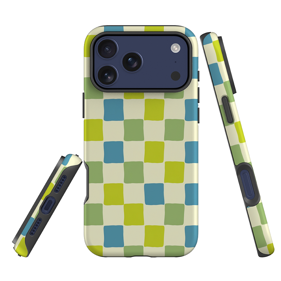 iPhone Tough Case - Lime Green & Blue Checkerboard